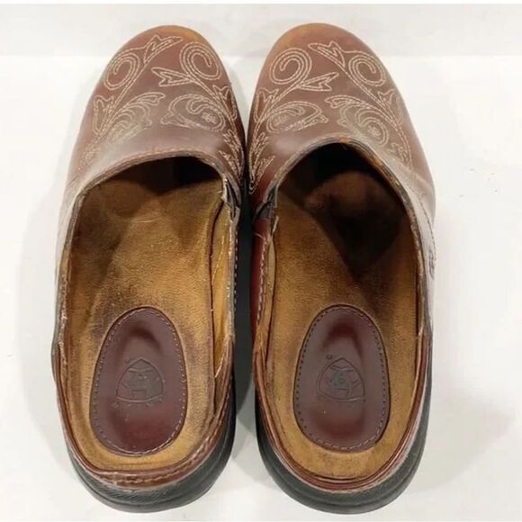 Ariat Savannah Clogs Platform Embroidered Genuine Leather Mahogany Women’s 6.5B - Picture 6 of 13